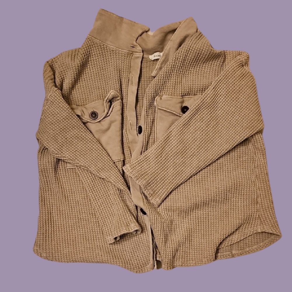 Bucketlist waffle shacket. Beige/tan. Size small (oversized).